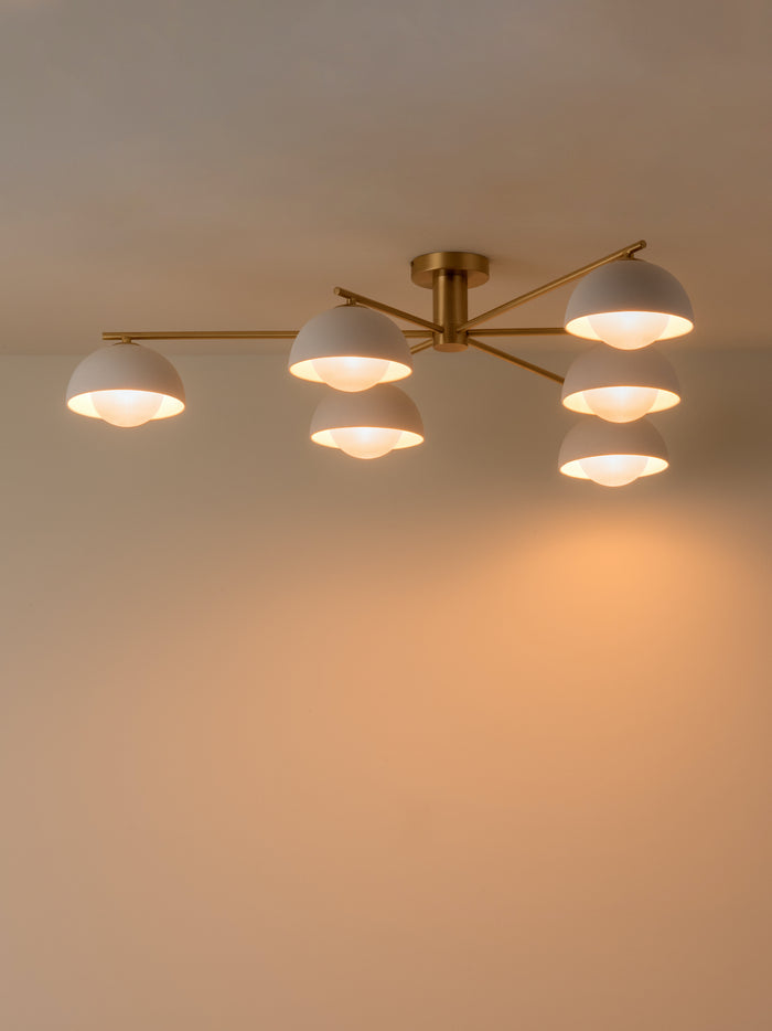 Elara - 6 light brushed brass and warm white porcelain